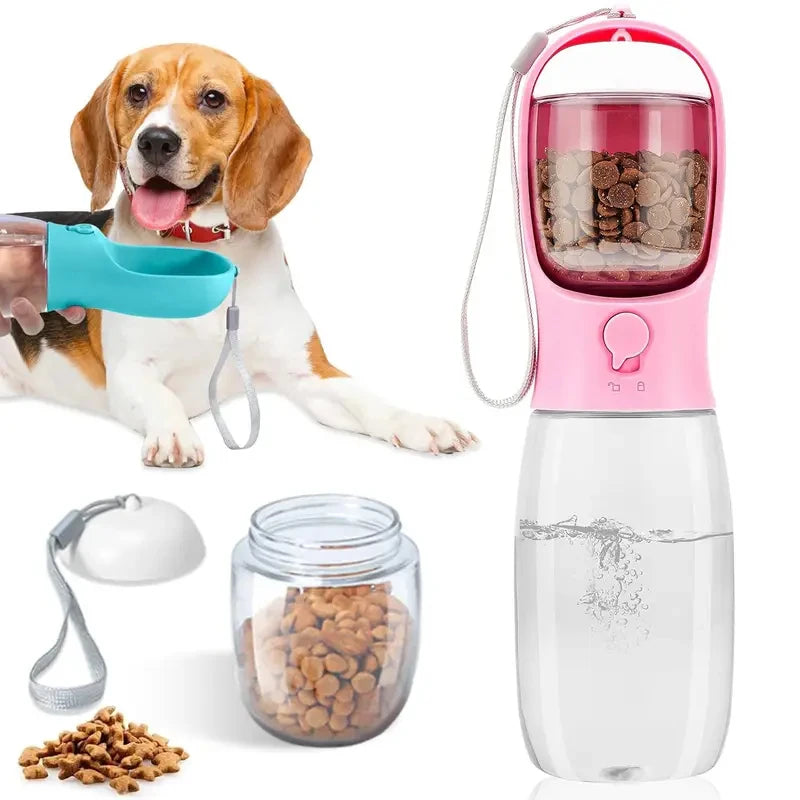 Botella de agua portátil 2 en 1 para perros y mascotas, para viajes,comederos para mascotas, cuenco para perros