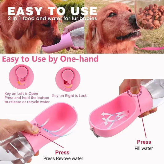 Botella de agua portátil 2 en 1 para perros y mascotas, para viajes,comederos para mascotas, cuenco para perros