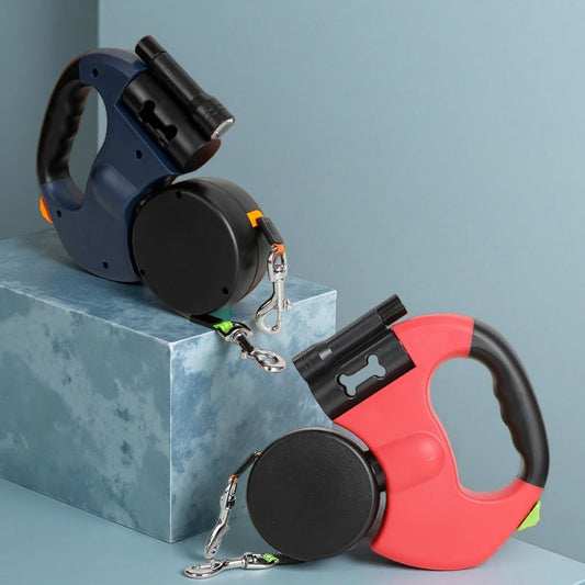 Correa retráctil doble para perros con luz LED ,giro de 360°, sin enredos para cada perro , freno independiente con correa reflectante de 3 metros